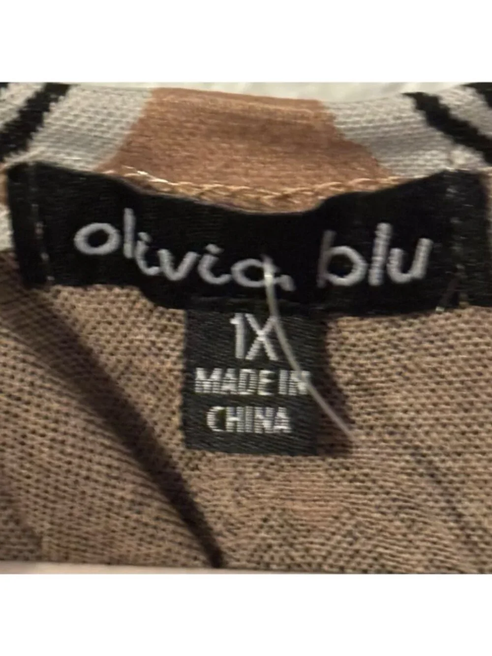 Olivia Blu Womens Long Sleeve Open Front Cardigan With Pockets 1X Beige & Black - Picture 3 of 12